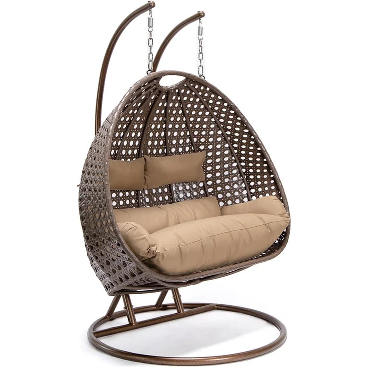 HOME DELUXE 'TWIN' Hängesessel mit Regenabdeckung, Polyrattan braun, ‎74 x 145 x 195 cm – Bild 6