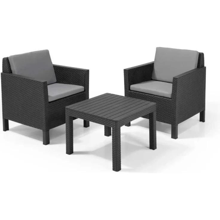 Allibert Polyrattan Balkonmöbel-Set "Chicago", graphit,2 Sessel und Tisch – Bild 1