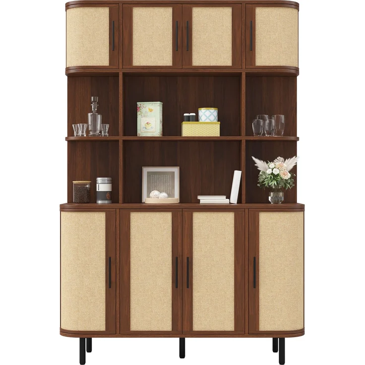 Sideboard 120 x 20 x 180 cm in Nussbaumoptik mit Flechtfronten und 8 Türen – Bild 6