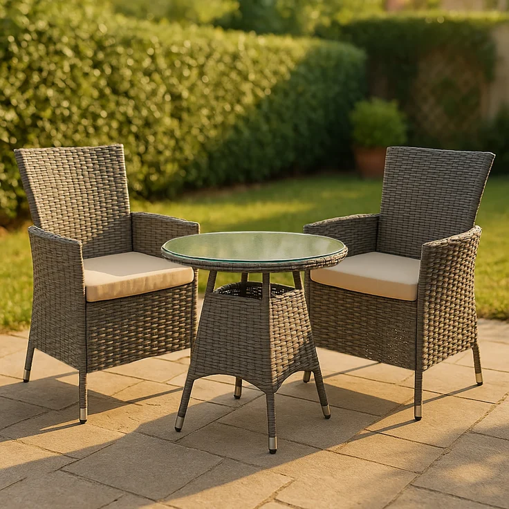 Outdoor Sitzgruppe RIRAM - Kunststoff Grau-meliert 110x110x84 cm | Gartenmöbelset 2 Personen Poly Rattan Balkonmöbel Set Bistrotisch Terrassenmöbelset – Bild 3