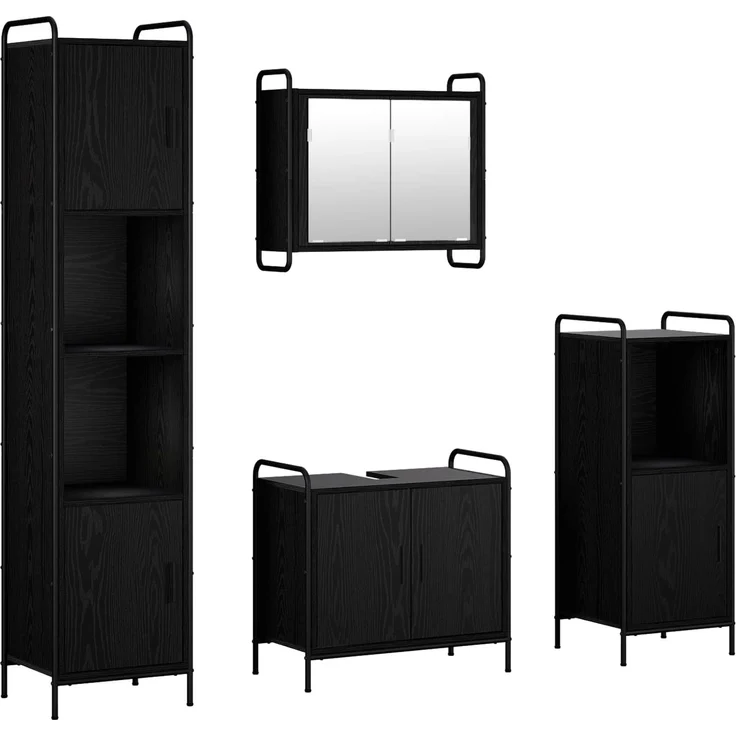 vidaXL Badezimmerschrank-Set 4 stk. Schwarz Eichen-Optik 3444591 – Bild 2