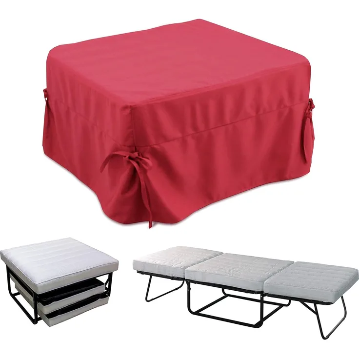 Dmora In ein Bett umwandelbarer Pouf, aus gepolstertem Stoff, inklusive Netz und Matratze, cm 75x75h42 cm, Farbe Rot