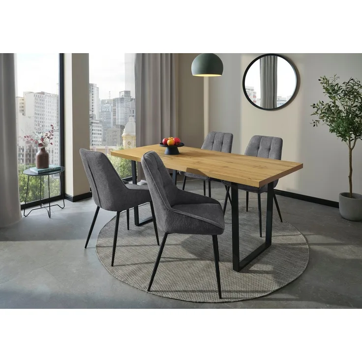 Jockenhöfer Gruppe Essgruppe ROGER, Sitzgruppe, Esstisch 160 cm, 4 Stühle, (Set, 5-tlg, Esstisch 160 cm plus 4 Esszimmerstühle), Tischplatte Wildeiche, U-Gestell, Stühle mit Webstoff