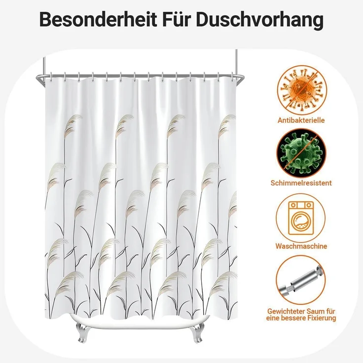 Duschvorhang 100x180cm Weizenohr Saum Antischimmel Wasserabweisend – Bild 7
