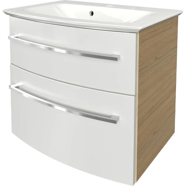 Fackelmann B.STYLE Badmöbel Set 2-teilig, 63,2 cm breit, Braun/Weiß, Gussmarmor Weiß