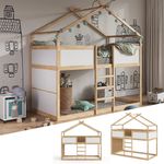 VitaliSpa Kinderstockbett Doppelstockbett Etagenbett Merlin Natur Weiß modern 208x203 cm Kinderzimmer, mit Rausfallschutz Massivholz Lattenrost