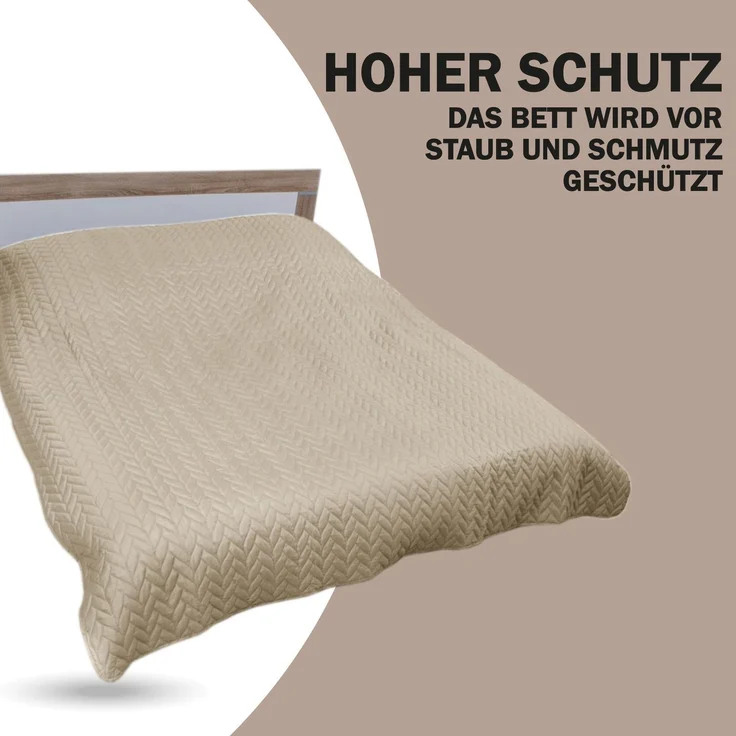 Tagesdecke XL (140x210cm) mit wattierter Zwischenlage (Creme) Bettüberwurf - ÖKO-Tex 100, Sommerdecke gesteppt - Steppdecke, Wendedecke – Bild 3