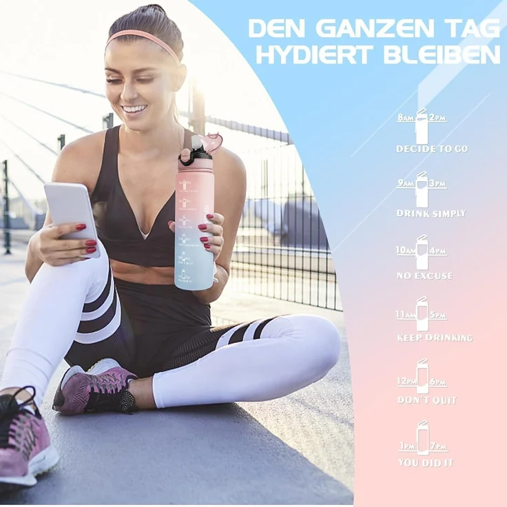 AOHAN Trinkflasche 1L BPA-frei Sport Wasserflasche mit Stroh und – Bild 6