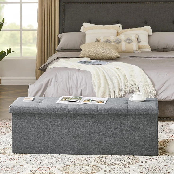Zedelmaier Sitzbank mit Stauraum Sitzhocker Faltbar Truhen, Deckel Abnehmbar, 114 x 38 x 38 cm (Hellgrau - Leinen) – Bild 8