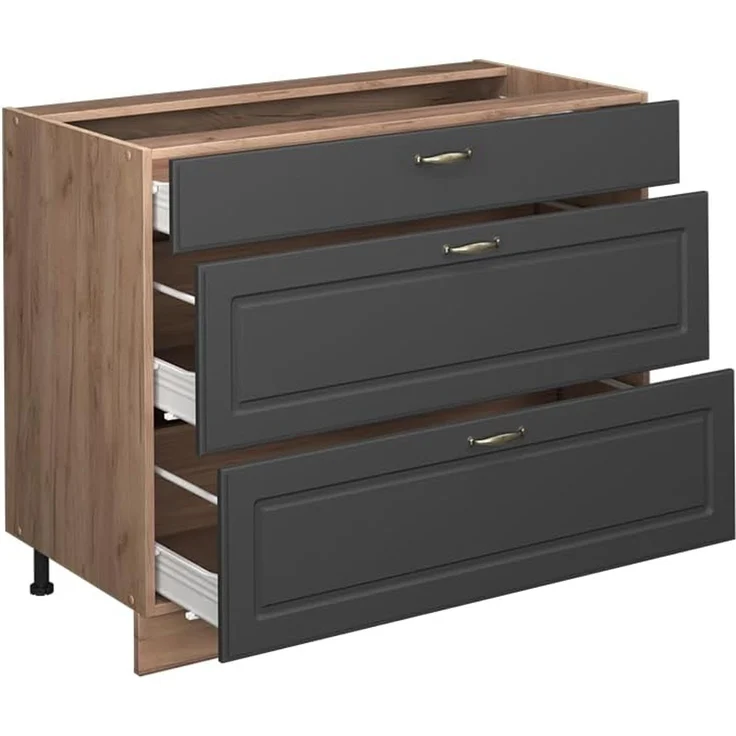 Küchenunterschrank Fame-Line Anthrazit-Gold Landhaus/Goldkraft Eiche 100 cm ohne Arbeitsplatte Vicco – Bild 6