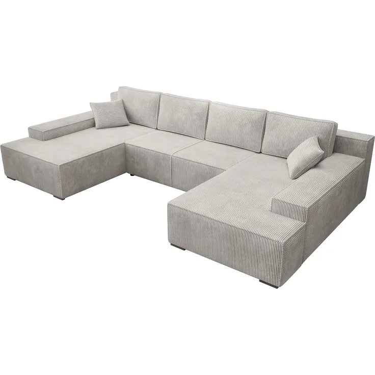Ecksofa Milo, Sofa mit Schlaffunktion und Bettkasten, Couch U-Form, Cord-Stoff, 348 x 85 x 185 cm, Beige