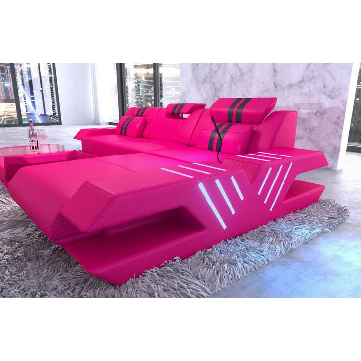 Ecksofa Venedig L Form aus Leder - Kunstleder - pink-schwarz - Rechts – Bild 4