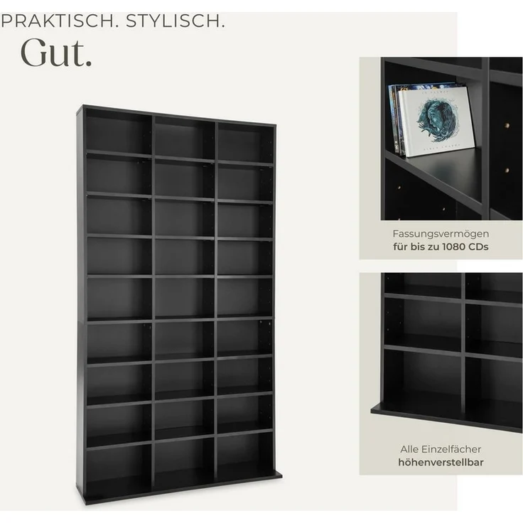 tectake CD-Regal Medienregal Christel in Holzoptik 180x102x23,5cm, Sammlerset 1-tlg, höhenverstellbare und herausnehmbare Zwischenböden – Bild 3