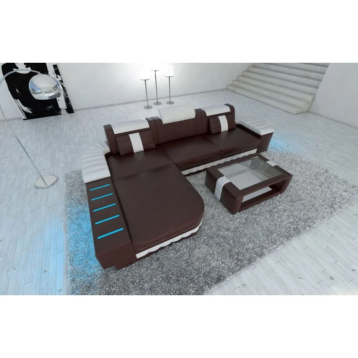 Ecksofa Bellagio L Form - Büffelleder - dunkelbraun-weiß - Links – Bild 4