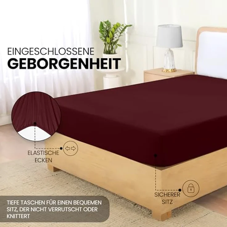 Utopia Bedding - Spannbettlaken 140x200 cm - Burgunderrot - Gebürstete Polyester-Mikrofaser Spannbetttuch - 35 cm Tiefe Tasche – Bild 5