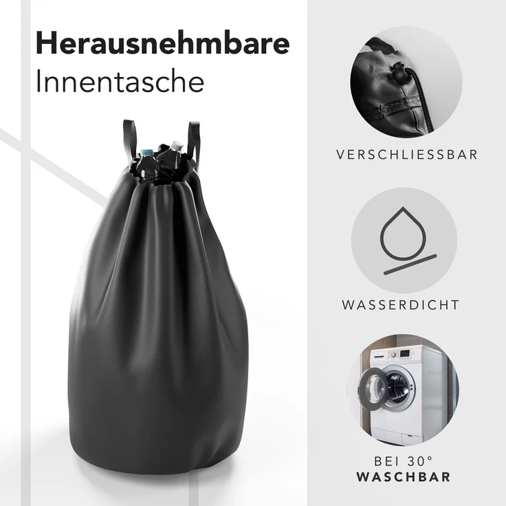 NewHabitat Pfandflaschen Sammelbehälter 70 × 40 × 33 cm – 100 L Recyclingbehälter mit Bambusdeckel & waschbarer Tragetasche für 30–40 Flaschen – Bild 2