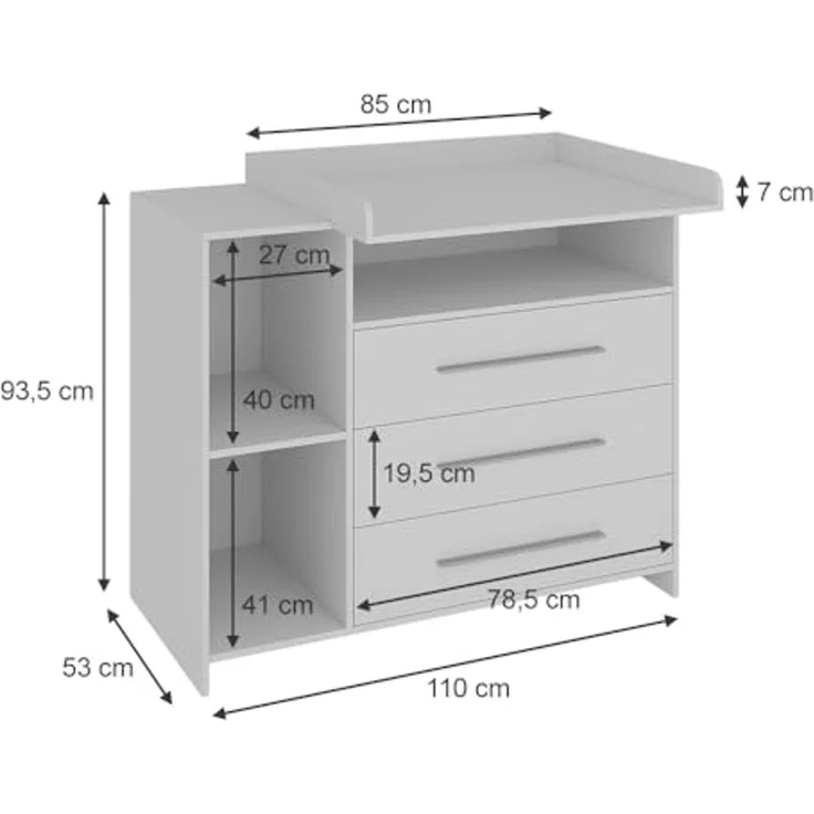 Wickelkommode Paula Weiß 110 x 93.5 cm mit Wickelaufsatz Vicco – Bild 2