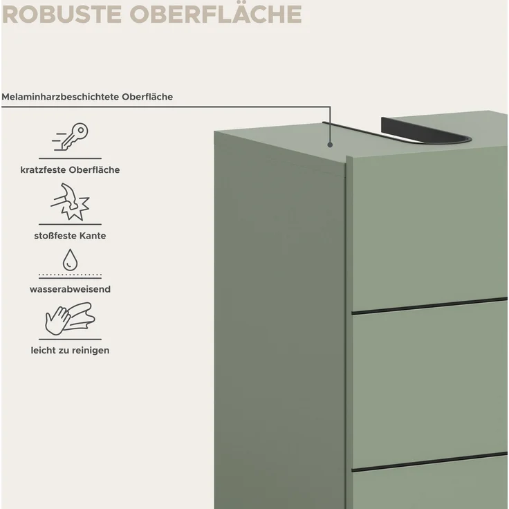 Waschbeckenunterschrank (B/H/T: 38x56x34 cm) in Smoke Green Nachbildung und schwarz – Bild 7