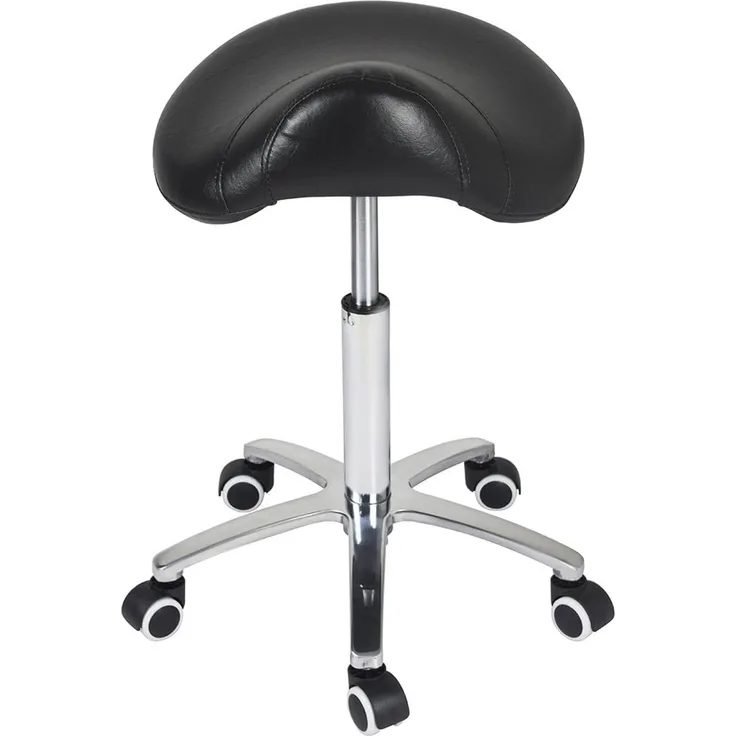 Sattelhocker Rollhocker mit Rollen höhenverstellbarer Drehhocker Arbeitshocker Küchenhocker, Hocker für Büro Salon Massage Spa (Schwarz, ohne Rückenlehne)