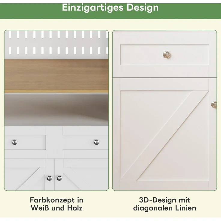 Stilvoller weißer Esszimmer Sideboard mit 2 Schubladen und 4 Türen – Elegantes Buffet für Küche, Esszimmer & Wohnzimmer mit Silber Griffen und großzügigem Stauraum--Weiß--80x40x175cm--YOUDENOVA – Bild 6