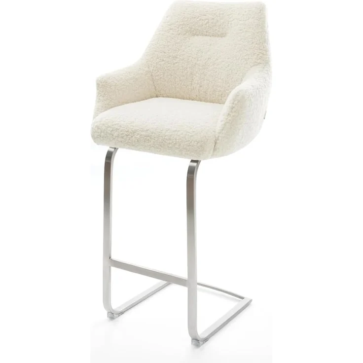 Barstuhl Alja-Flex Teddystoff Beige Freischwinger Flach Edelstahl Silberfarben Taschenfederkern – Bild 2
