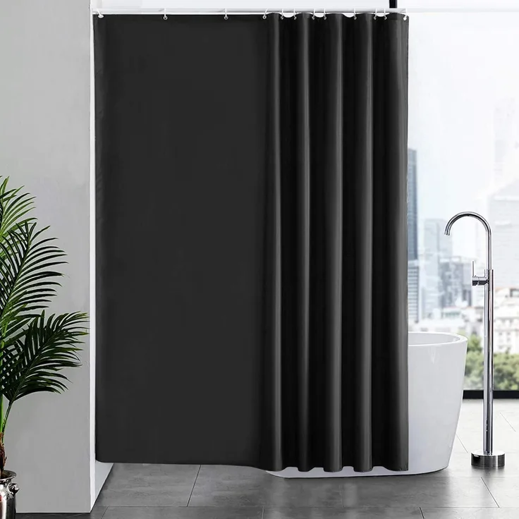 Furlinic Duschvorhang Überlänge Badvorhang Anti-schimmel Stoff Schwarz 200x200cm