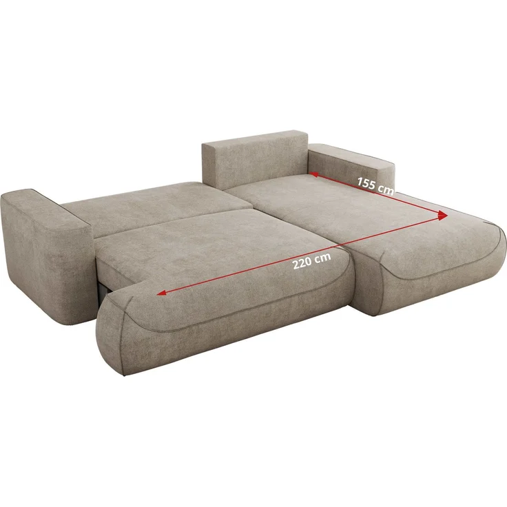 Ecksofa OVO mit schlaffunktion und bettkasten, Wellenfeder, lose Kissen, L-form 271x195 cm - Beige Struktur - rechte Seite – Bild 7