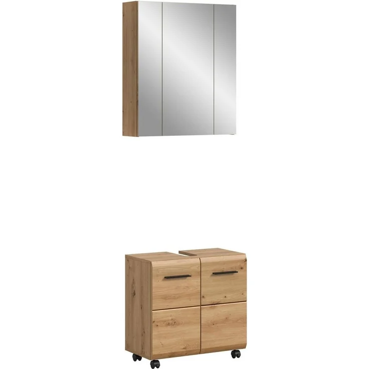 welltime Badmöbel-Set FLORENZ, 2-tlg. Bad-Kombination, hochwertige MDF-Front, (3-St, best. aus: 1 Spiegelschrank, 1 Waschbeckenunterschrank), Bad-Kombination, Bad-Möbel, Badezimmer, Kombination, Kombi – Bild 1