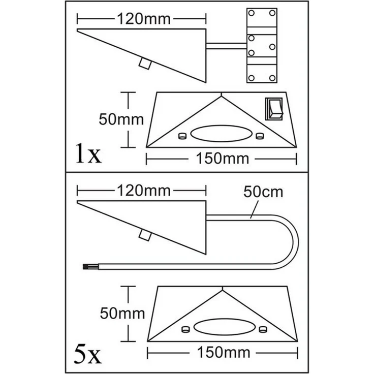TRANGO LED Unterbauleuchte, 6er Set 6740-65 LED-Küchenunterbauleuchte aus Edelstahl in Matt-Schwarz *COOK* LED Einbauleuchte - Einbaustrahler inkl. 6x 4,8 Watt LED Modul 3000K warmweiß - direkt 230 Volt - beliebig erweiterbar, Schalter - Dreieckleuchte... – Bild 4