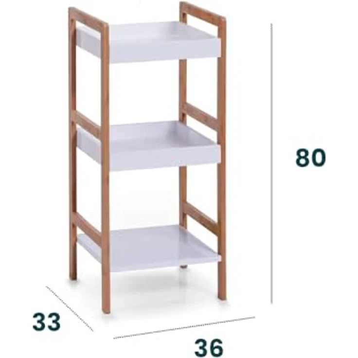 Avilia Regal aus weißem Bambus mit 3 Einlegeböden, platzsparend, multifunktional, für Badezimmer, Küche, Schlafzimmer, 36 x 33 x 80 cm, Elegantes Design – Bild 4