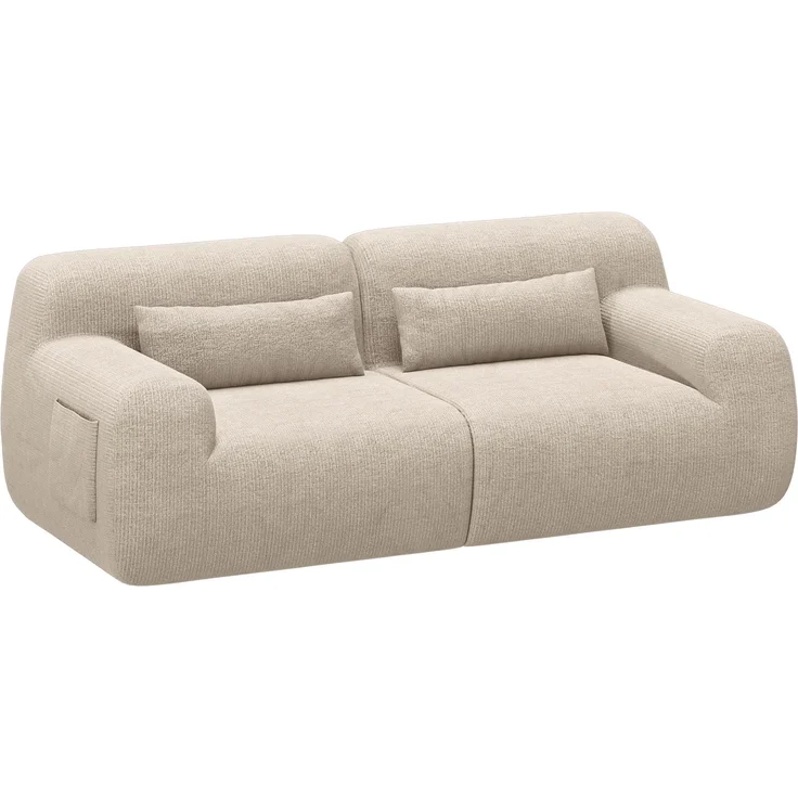 skølm 'Fulla' Cloud Sofa 2 Sitzer, Vollschaumcouch mit Federkern und Vakuum-Kompression, kein Aufbau erforderlich, mit 2 Kissen und praktischen Seitentaschen, Chenille beige