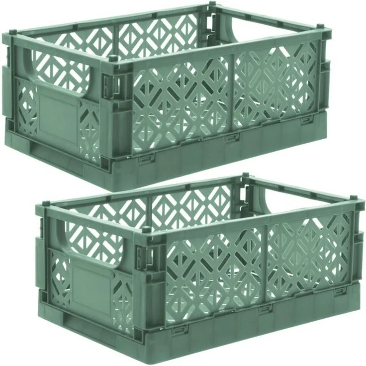 Koopman Klappbox Transportbox Kleinteilebox Faltbox 25x16x10cm 2 er Set, Grün, Faltbar, Kunststoff, Tragegriffe, Stabil – Bild 4