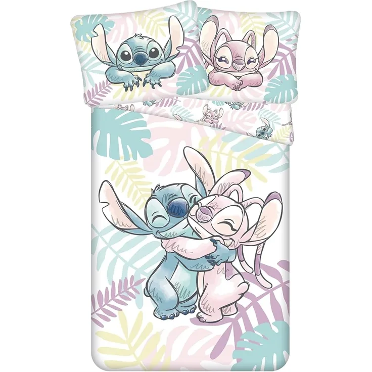 Lilo & Stitch Baumwoll-Bettwäsche 140x200 cm Deckenbezug + 70x90 cm Kissenbezug mit Reißverschluss