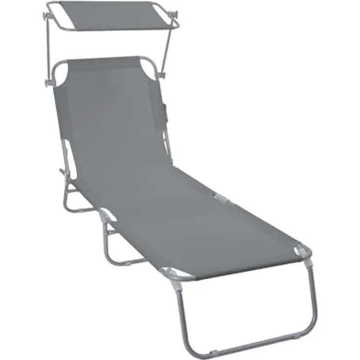 VOUNOT® Sonnenliege Klappbar, Gartenliege mit Dach und 4-Fach Verstellbarer Rückenlehne, Leichte Strandliege für Garten, Terrasse, Camping, Pool & Strand, Grau – Bild 1
