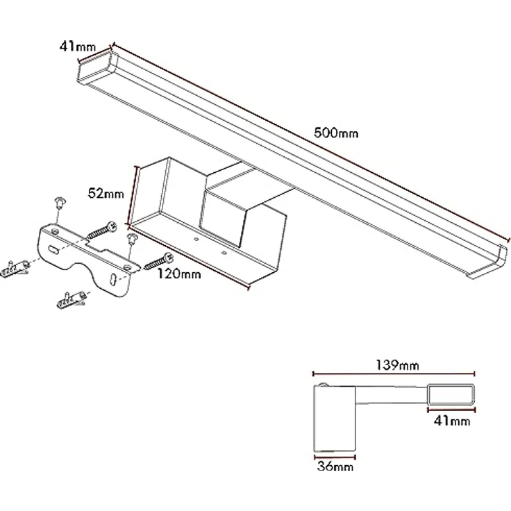kalb LED Spiegelleuchte Spiegelleuchte chrom oder schwarz 500mm, mit integriertem Netzschalter, Chrom – Bild 8