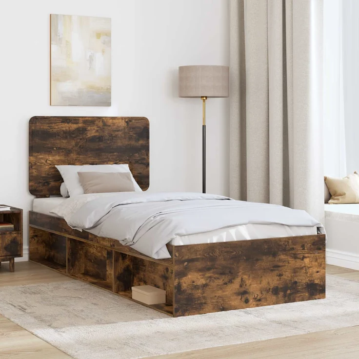 vidaXL Bettrahmen Geräucherte Eiche 90 x 190 cm Massives Kiefernholz 3412546 – Bild 2