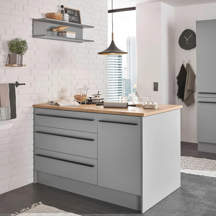 BASIC by Balculina Kücheninsel Denver, Kochinsel + Küchenregal BxHxT 145 x 90 x 90/BxHxT 90x22x21, Breite 145 cm, mit Tür, Schubkasten, Klappe und offenem Fach – Bild 2