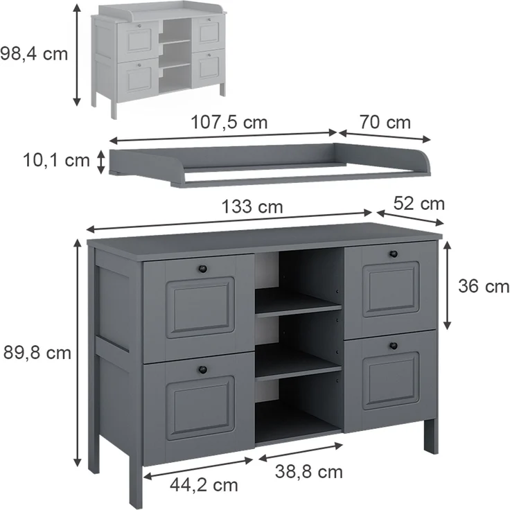 Wickelkommode Ajaton Grau 133 x 98.4 cm mit 4 Schubladen Vitalispa – Bild 3
