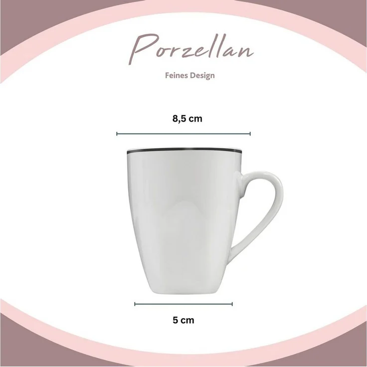 SÄNGER Porzellan Kaffeebecher Set Bilgola Black Rim 6 teilig – Bild 2