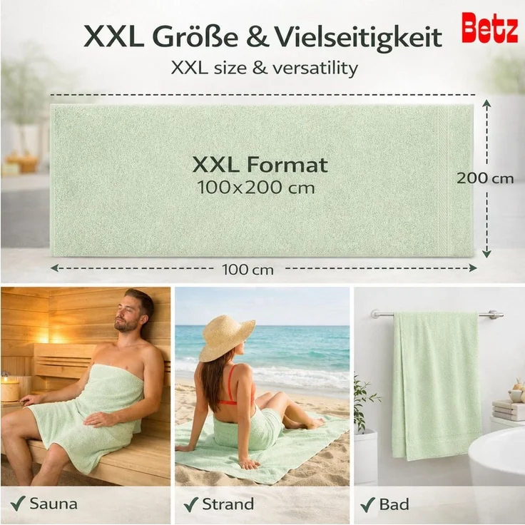 Betz Badetuch XXL 100x200 cm Palermo Saunatuch & Strandtuch Pflegeleicht & saugstark, 100% Baumwolle (1 Stück, 1-St) – Bild 2
