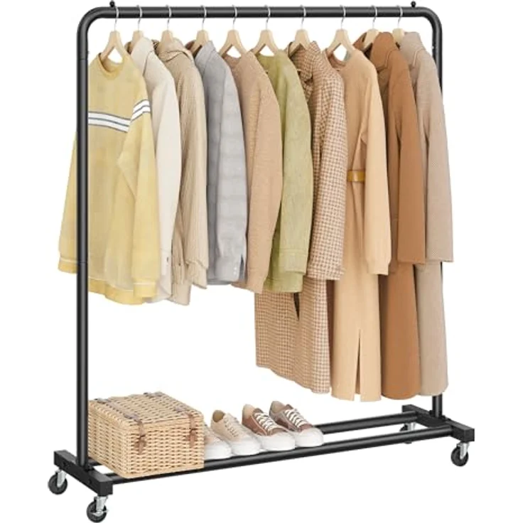 SONGMICS Kleiderständer, Kleiderstange auf Rollen, Garderobenständer, 2 Rollen mit Bremse, Schlafzimmer, bis 50 kg belastbar, 38 x 110 x 141,5 cm, tintenschwarz HSR016BH01 – Bild 2
