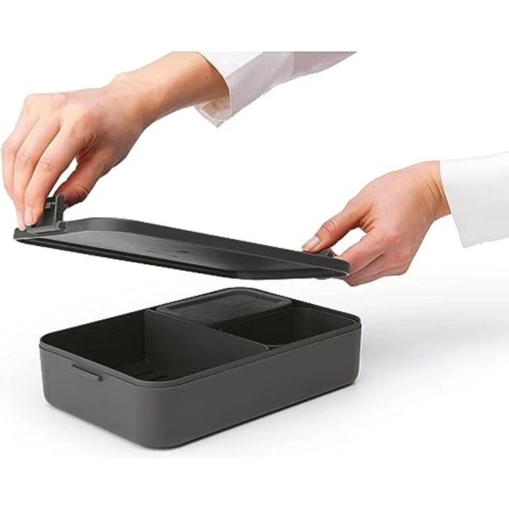 Brabantia - Make & Take Brotdose Bento - Groß - Herausnehmbare Fächer - Deckel mit Klickverschluss - Gefriergeeignet - Spülmaschinen- & Mikrowellenfest - Dark Grey - 25,5 x 16,7 x 6,2 cm – Bild 4