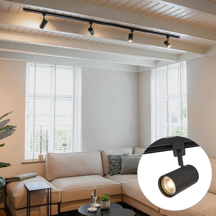 Qazqa Schienensystem-Sets Iconic jeana, ohne Leuchtmittel, GU10, Schwarz, Modern, Stahl, Deckenstrahler 4-flammig – Bild 2