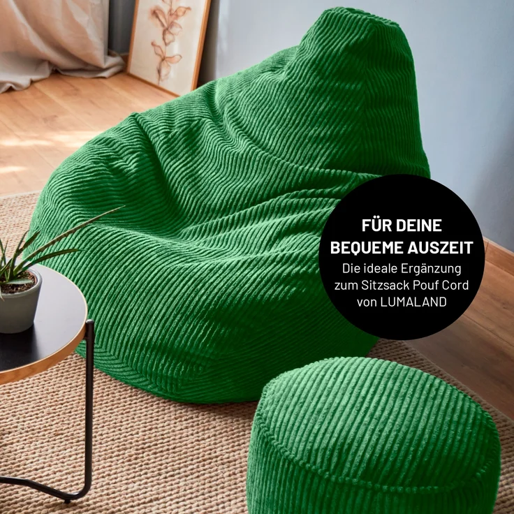 Lumaland Gaming Sitzsack XXL aus Cord | Gaming Sessel für Erwachsene & Teenager | Komfortabler Bean Bag 135x100 cm [Dunkelgrün] – Bild 8