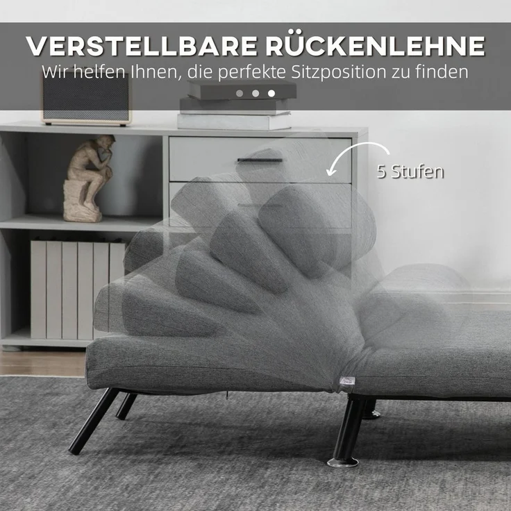 HOMCOM Sessel Schlafsofa, Klappmatratze, Bett, Gästebett (Klappbett, 1-St, Schlafsessel), für Wohnzimmer, Dunkelgrau – Bild 3