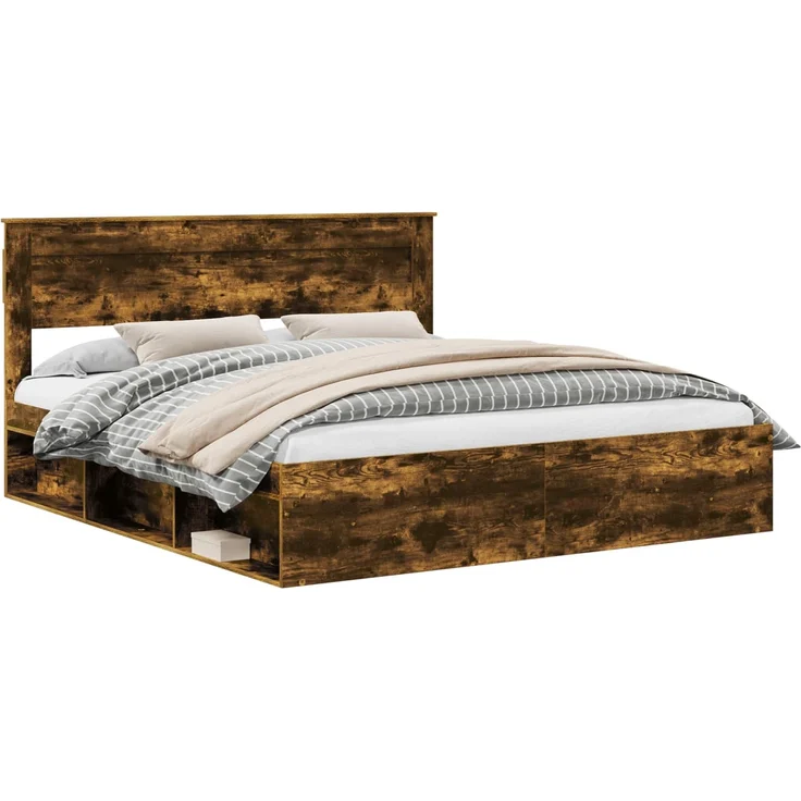 vidaXL Bettrahmen Geräucherte Eiche 200 x 200 cm Massives Kiefernholz 3409723 – Bild 1