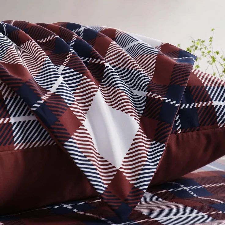 Bettwäsche 200x220 3 teilig Rot Tartan Muster Mikrofaser Reißverschluss – Bild 7