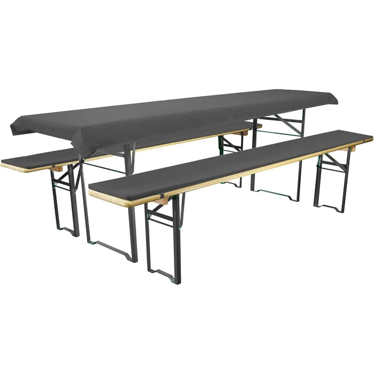 Brandsseller Auflagenset für Bierzeltgarnituren 3-teilig 2 Bankauflagen gepolstert 220x25 cm und 1 Tischdecke 240x70 cm für alle gängigen Festzeltgarnituren Bierbankauflagen Outdoor - Dunkelgrau