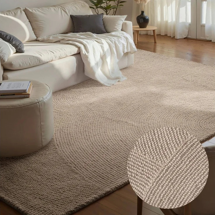 HANSE Home Wollteppich Calmio, auch als Läufer und in rund, rechteckig, Höhe: 18 mm, Handgetuftet, Wolle, Natur, Wohnzimmer, Schlafzimmer, Skandi, Hygge – Bild 1