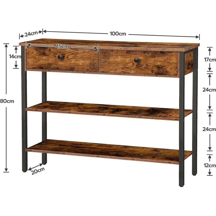 Hoobro Konsolentisch Flurtisch mit Schublade und 2-stufigen Ablagefächern (Sofatisch mit stabilem Metallgestell, 100 x 24 x 80 cm), für Eingang, Flur, Wohnzimmer – Bild 2